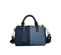 CORIOS Retro Denim Handbag Women Jean Purse Boston Bag Patchwork Shoulder Crossbody Bag Elegant Satchel Messenger Bag Tote Top Handle Bag for Shopping Travel Work Dark Blue and Light Blue