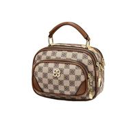 CORIOS Retro Shoulder Crossbody Bag for Women Letter Print Satchel Messenger Bag PU Leather Round Tote Handbag Circle Top-Handle Bag with Adjustable Strap for Shopping Work Travel Khaki Check