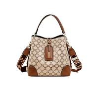 CORIOS Retro Shoulder Crossbody Bag Women PU Leather Handbag Vintage Print Bucket Bag Small Messenger Satchel Bag Elegant Top Handle Bag Shopping Travel Office Hobo Tote Bag Circle-Patterned Khaki