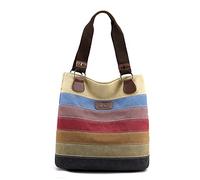 CORIOS Retro Women's Handbag Multicolor Striped Canvas Tote Bag Large Capacity Shoulder Bag Casual Hobo Bag Top Handle Bag for Travel Work Party Office Shopping Multicolor