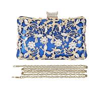 CORIOS Rhinestone Evening Bag for Women Crystal Clutch Bag Sparkly Sequin Glitter Handbag Floral Shoulder Bag Bridal Wedding Purse Crossbody Bag for Wedding Cocktail Party Banquet Prom Blue