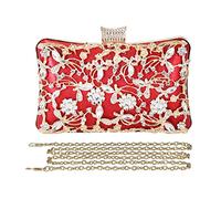 CORIOS Rhinestone Evening Bag for Women Crystal Clutch Bag Sparkly Sequin Glitter Handbag Floral Shoulder Bag Bridal Wedding Purse Crossbody Bag for Wedding Cocktail Party Banquet Prom Red
