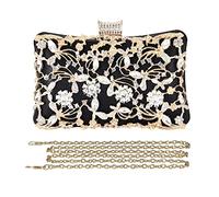 CORIOS Rhinestone Evening Bag for Women Crystal Clutch Bag Sparkly Sequin Glitter Handbag Floral Shoulder Bag Bridal Wedding Purse Crossbody Bag for Wedding Cocktail Party Banquet Prom Black