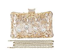 CORIOS Rhinestone Evening Bag for Women Crystal Clutch Bag Sparkly Sequin Glitter Handbag Floral Shoulder Bag Bridal Wedding Purse Crossbody Bag for Wedding Cocktail Party Banquet Prom Gold