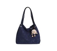 CORIOS Shoulder Bag with Cute Pom Charm PU Leather Tote Handbag for Women Large Capacity Crossbody Messenger Bag Elegant Top-Handle Satchel Bag Daily Travel Business Office Work Purse Blue