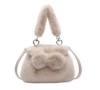 CORIOS Soft Plush Shoulder Bag for Women Fluffy Handbag Cute Fuzzy Crossbody Bag Furry Top Handle Bag Small Messenger Bag Lightweight Satchel Bag Work Shopping Travel Tote Bag Light Khaki