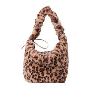 CORIOS Soft Plush Shoulder Bag for Women Leopard Zebra Print Handbag Cute Fuzzy Crossbody Bag Furry Top Handle Bag Large Messenger Bag Elegant Tote Bag Fluffy Satchel Bag Leopard Print Khaki A