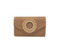 CORIOS Straw Evening Bag for Women Handwoven Clutch Bridal Wedding Purse Elegant Shoulder Crossbody Bag Ladies Handbag With Detachable Chain for Prom Banquet Cocktail Party Dark Brown