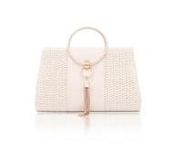 CORIOS Straw Evening Bag for Women Handwoven Clutch with Tassel Bridal Wedding Purse Ladies Handbag with Detachable Chain Elegant Fringed Shoulder Crossbody Bag for Cocktail Prom Party White