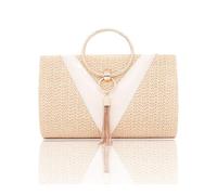 CORIOS Straw Evening Bag for Women Handwoven Clutch with Tassel Ladies Handbag with Detachable Chain Bridal Wedding Purse Elegant Fringed Shoulder Crossbody Bag for Prom Cocktail Party Yellow