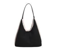 CORIOS Suede Handbag for Women Shoulder Bag with Lamb Wool Vintage Soft Plush Top Handle Bag Large Capacity Tote Bag Elegant Hobo Bag for Work Travel Office Daily Black