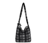 CORIOS Tartan Shoulder Bag Women Lamb Wool Handbag Soft Plush Crossbody Bag Vintage Top Handle Bag Large Capacity Messenger Bag Elegant Tote Satchel Bag for Work Shopping Travel Daily Gray