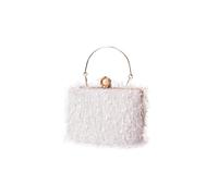CORIOS Tassel Evening Bag for Women Rhinestone Clutch Bag Beaded Handbag Bridal Wedding Purse Shoulder Bag with Detachable Chain Elegant Crossbody Bag White