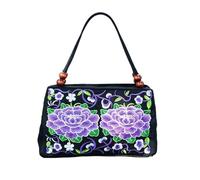 CORIOS Tote Handbag for Women Ethnic Embroidered Flower Shoulder Bag Bohemian Underarm Bag with Dual Main Pockets Canvas Top Handle Purse Daily Commute Shopping Work Travel Hobo Bag Purple Peony