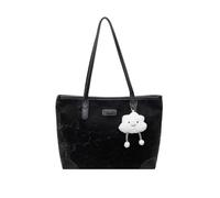 CORIOS Velvet Laptop Bag Briefcase for Women Large Capacity Top-Handle Purse Shoulder Bag Tote Handbag with Cute Cloud Charm for Travel Work Business Office Daily Black
