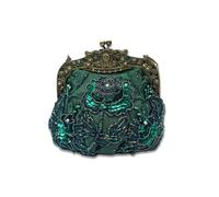CORIOS Vintage 1920s Beaded Evening Bag Pearl Clutch Bag for Women Bridal Wedding Purse Sequin Rhinestone Handbag Exquisite Handmade Embroidery Floral Shoulder Bag Glitter Crossbody Bag Green