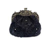 CORIOS Vintage 1920s Beaded Evening Bag Pearl Clutch Bag for Women Bridal Wedding Purse Sequin Rhinestone Handbag Exquisite Handmade Embroidery Floral Shoulder Bag Glitter Crossbody Bag Black