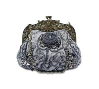CORIOS Vintage 1920s Beaded Evening Bag Pearl Clutch Bag for Women Bridal Wedding Purse Sequin Rhinestone Handbag Exquisite Handmade Embroidery Floral Shoulder Bag Glitter Crossbody Bag Dark Grey