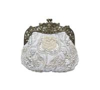 CORIOS Vintage 1920s Beaded Evening Bag Pearl Clutch Bag for Women Bridal Wedding Purse Sequin Rhinestone Handbag Exquisite Handmade Embroidery Floral Shoulder Bag Glitter Crossbody Bag Silver