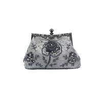 CORIOS Vintage 1920s Beaded Evening Bag Pearl Clutch Bag for Women Sequin Handbag Bridal Wedding Purse Exquisite Handmade Embroidery Floral Shoulder Bag Glitter Crossbody Bag for Prom Party Dark Grey