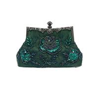 CORIOS Vintage 1920s Beaded Evening Bag Pearl Clutch Bag for Women Sequin Handbag Bridal Wedding Purse Exquisite Handmade Embroidery Floral Shoulder Bag Glitter Crossbody Bag for Prom Party Green