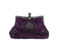 CORIOS Vintage 1920s Beaded Evening Bag Pearl Clutch Bag for Women Sequin Handbag Bridal Wedding Purse Exquisite Handmade Embroidery Floral Shoulder Bag Glitter Crossbody Bag for Prom Party Purple