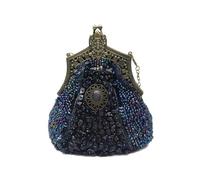 CORIOS Vintage 1920s Beaded Evening Bag Women Pearl Clutch Bag Sequin Rhinestone Handbag Bridal Wedding Purse Exquisite Handmade Embroidery Shoulder Bag Glitter Crossbody Bag Blue