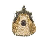 CORIOS Vintage 1920s Beaded Evening Bag Women Pearl Clutch Bag Sequin Rhinestone Handbag Bridal Wedding Purse Exquisite Handmade Embroidery Shoulder Bag Glitter Crossbody Bag Gold