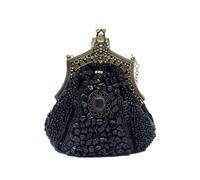 CORIOS Vintage 1920s Beaded Evening Bag Women Pearl Clutch Bag Sequin Rhinestone Handbag Bridal Wedding Purse Exquisite Handmade Embroidery Shoulder Bag Glitter Crossbody Bag Black