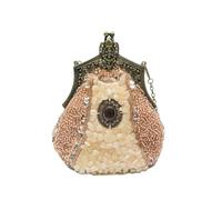 CORIOS Vintage 1920s Beaded Evening Bag Women Pearl Clutch Bag Sequin Rhinestone Handbag Bridal Wedding Purse Exquisite Handmade Embroidery Shoulder Bag Glitter Crossbody Bag Champagne