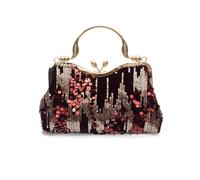 CORIOS Vintage 1920s Evening Bag for Women Velvet Clutch Bag Sparkly Sequin Handbag Bridal Wedding Purse Elegant Crystal Shoulder Bag Glitter Rhinestone Crossbody Bag for Prom Cocktail Party Wine Red