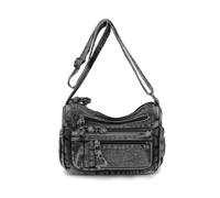 CORIOS Vintage Crossbody Bag for Women Denim Shoulder Bag Jean Purse Multi-Pocket Satchel Messenger Bag Retro Tote Handbag Travel Work Shopping Daily Use Top Handle Bag Black