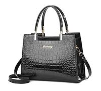 CORIOS Vintage Handbag for Women Crocodile Embossed Shoulder Bag PU Leather Crossbody Messenger Bag Multi-Pocket Satchel Bag Elegant Work Travel Office Party Shopping Top Handle Bag Black