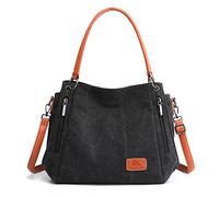 CORIOS Vintage Women Handbag Canvas Shoulder Bag Large Capacity Messenger Bag Multifunctional Top Handle Bag Casual Crossbody Bag for Travel Work Party Office Shopping Black