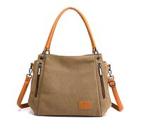 CORIOS Vintage Women Handbag Canvas Shoulder Bag Large Capacity Messenger Bag Multifunctional Top Handle Bag Casual Crossbody Bag for Travel Work Party Office Shopping Brown