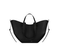CORIOS Wing Bag Cowhide Tote Handbag Women Bucket Bag Premium Leather Shoulder Bag Elegant Top-Handle Bag with Coin Purse 2pcs Set for Work Travel Shopping Daily Black with White Line L