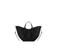 CORIOS Wing Bag Cowhide Tote Handbag Women Bucket Bag Premium Leather Shoulder Bag Elegant Top-Handle Bag with Coin Purse 2pcs Set for Work Travel Shopping Daily Black with White Line S