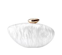 CORIOS Women Acrylic Shell Shaped Evening Bag Luxury Marble Clutch Purse Glitter Handbag Detachable Chain Elegant Shoulder Crossbody Bag for Wedding Cocktail Party Prom White