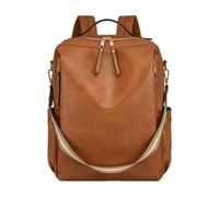 CORIOS Women Backpack Purse PU Leather Daypacks Multi-Pocket Tote Handbag Shoulder Bag Multi-Purpose Convertible Purse School Bag Bookbag Retro Rucksack for Work Travel and Daily Use Yellow Brown