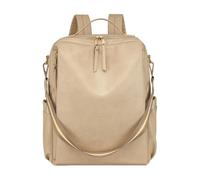 CORIOS Women Backpack Purse PU Leather Daypacks Multi-Pocket Tote Handbag Shoulder Bag Multi-Purpose Convertible Purse School Bag Bookbag Retro Rucksack for Work Travel and Daily Use Beige