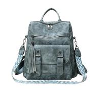 CORIOS Women Backpack Purse Vintage PU Leather Shoulder Bag with Tassel Multi-Pocket Convertible Tote Handbag for Ladies Casual Daypack Rucksack for Daily Use Travel Work Blue