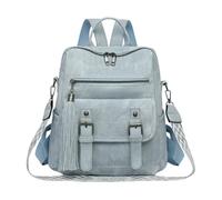 CORIOS Women Backpack Purse Vintage PU Leather Shoulder Bag with Tassel Multi-Pocket Convertible Tote Handbag for Ladies Casual Daypack Rucksack for Daily Use Travel Work Light Blue