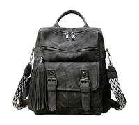 CORIOS Women Backpack Purse Vintage PU Leather Shoulder Bag with Tassel Multi-Pocket Convertible Tote Handbag for Ladies Casual Daypack Rucksack for Daily Use Travel Work Black