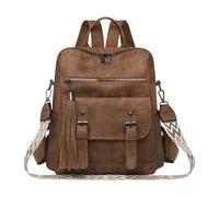 CORIOS Women Backpack Purse Vintage PU Leather Shoulder Bag with Tassel Multi-Pocket Convertible Tote Handbag for Ladies Casual Daypack Rucksack for Daily Use Travel Work Brown