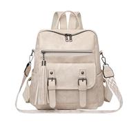 CORIOS Women Backpack Purse Vintage PU Leather Shoulder Bag with Tassel Multi-Pocket Convertible Tote Handbag for Ladies Casual Daypack Rucksack for Daily Use Travel Work Beige