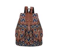 CORIOS Women Boho Backpack Drawstring Daypacks Polyester Rucksack Shoulder Handbag with Ethnic Geometric Print Multipurpose Convertible Purse Teenager School Bag for Outdoor Travel Multicoloured B