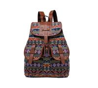 CORIOS Women Boho Backpack Drawstring Daypacks Polyester Rucksack Shoulder Handbag with Ethnic Geometric Print Multipurpose Convertible Purse Teenager School Bag for Outdoor Travel Multicoloured E