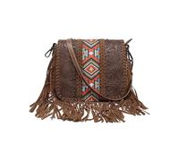CORIOS Women Boho Crossbody Bag Fringe Messenger Satchel Bag Hobo Shoulder Bag with Ethnic Floral Emboss Bohemian Tote Handbag with Tassels PU Leather Top Handle Bag Summer Beach Bag Woven Pattern