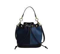 CORIOS Women Bucket Bag Denim Patchwork Handbag Drawstring Shoulder Crossbody Bag Vintage Top Handle Tote Purse Satchel Messenger Bag with Removable Strap for Shopping Travel Dating Dark Blue