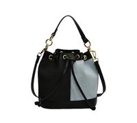 CORIOS Women Bucket Bag Denim Patchwork Handbag Drawstring Shoulder Crossbody Bag Vintage Top Handle Tote Purse Satchel Messenger Bag with Removable Strap for Shopping Travel Dating Black